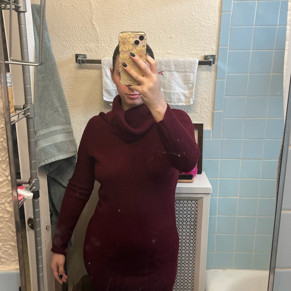 Burgundy Turtleneck Sweater Dress
